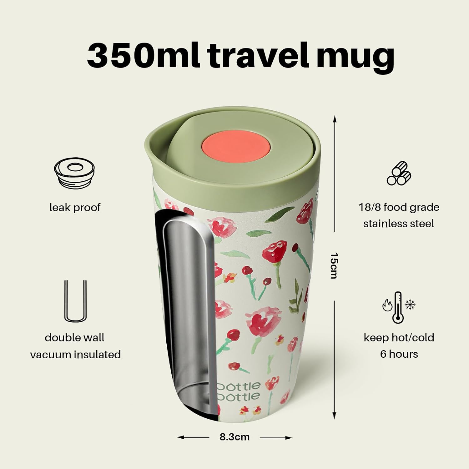 Thumbnail 3 de Bottle Bottle Insulated 24oz Water Bottle with Straw Lid and Handle – Rose Red