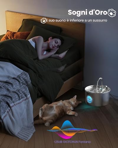 Detalle de Fontanella per Gatti GIOTOHUN in acciaio 2,2 L – Dispenser acqua automatico con filtro e spugna