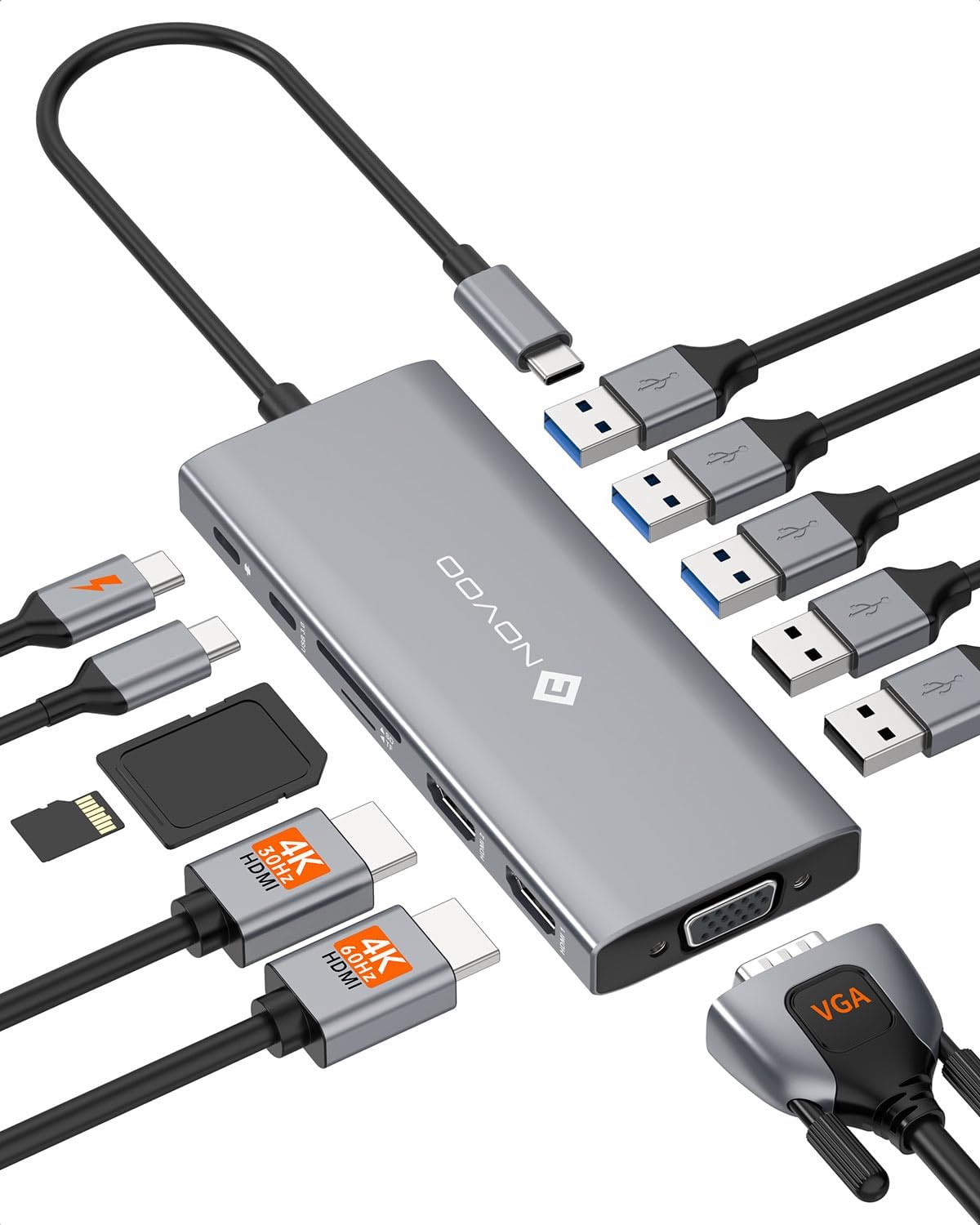 NOVOO Docking Station 12‑in‑1 Triplo Display