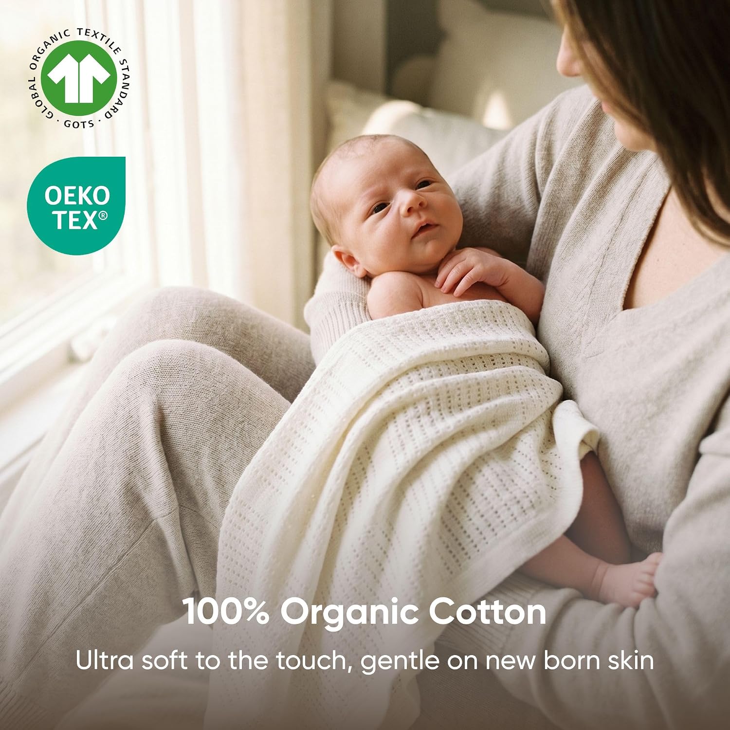 Thumbnail 1 de Bloomsbury Mill Cellular Blankets Baby – 2 Pack, 100% Organic Cotton, Cream (75x95cm)