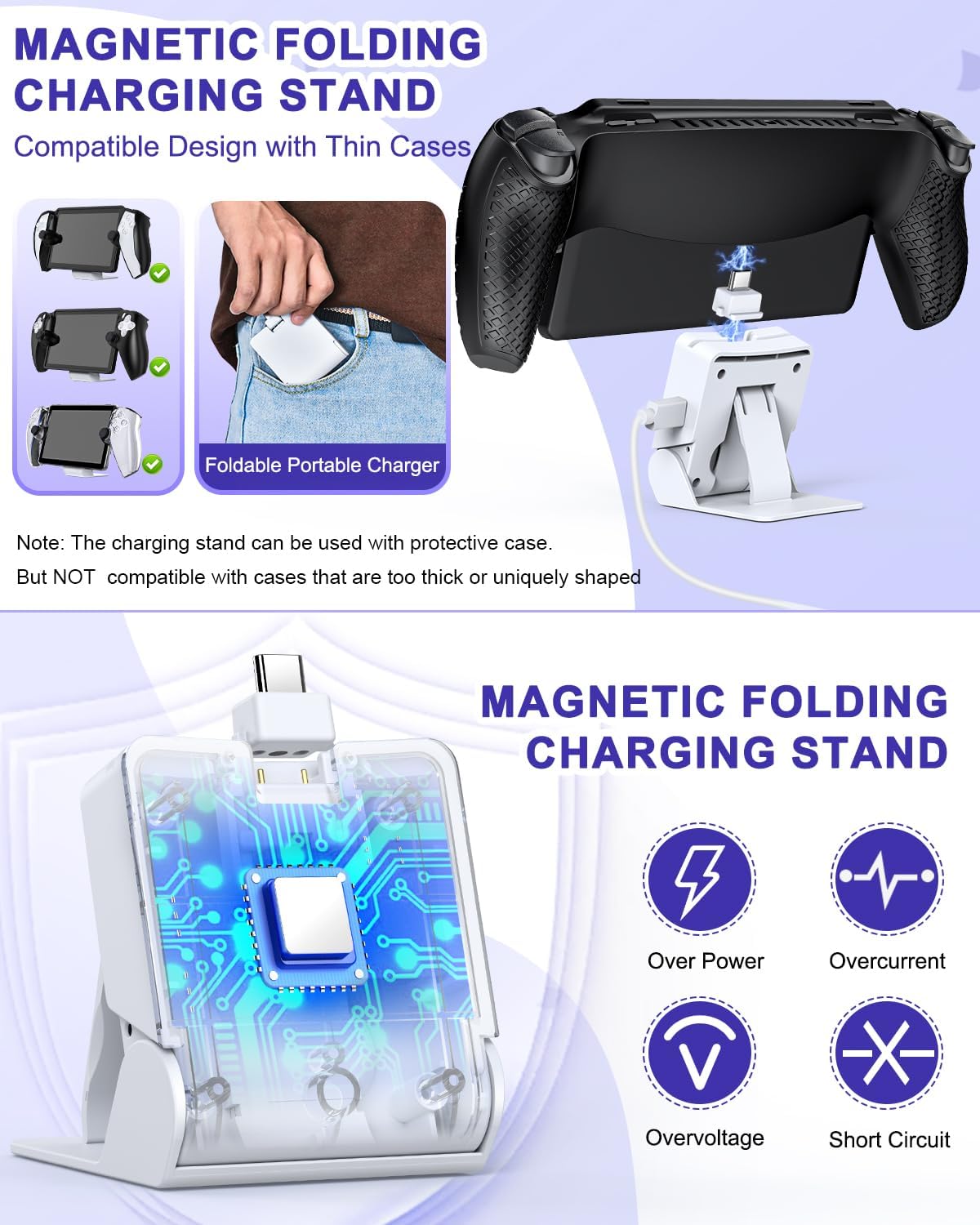 Detalle 2 de 14-in-1 Accessories Bundle for PlayStation Portal: Case, Magnetic Charger Dock, Screen Protectors & More