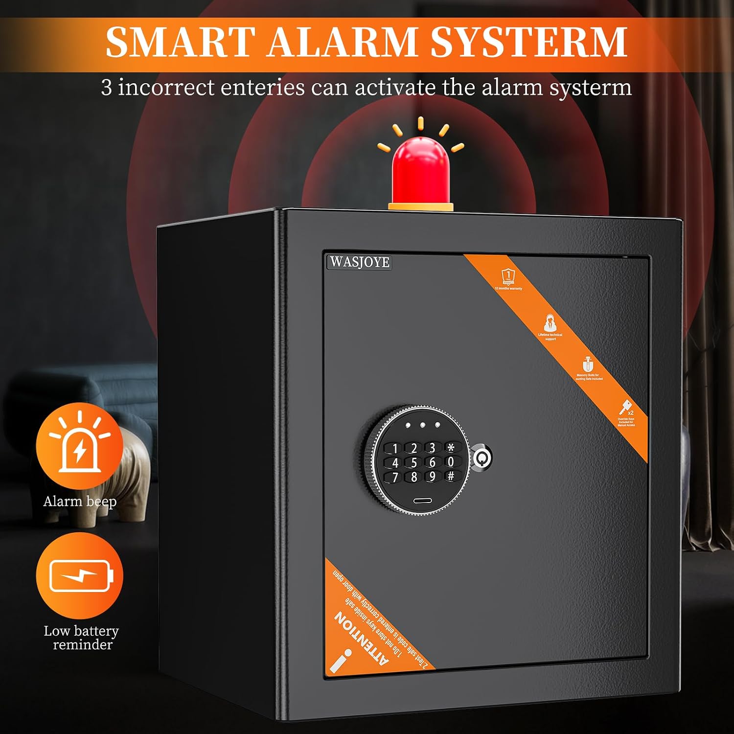 Detalle 1 de WASJOYE Safe Boxes for Home, Digital Electronic Security Keypad Large Safes, Cabinet Safe with Key Lock for Home Hotel Business Office Money Gun Jewelry Passport, 42L
WASJOYE Safe Boxes for Home, Digital Electronic S…