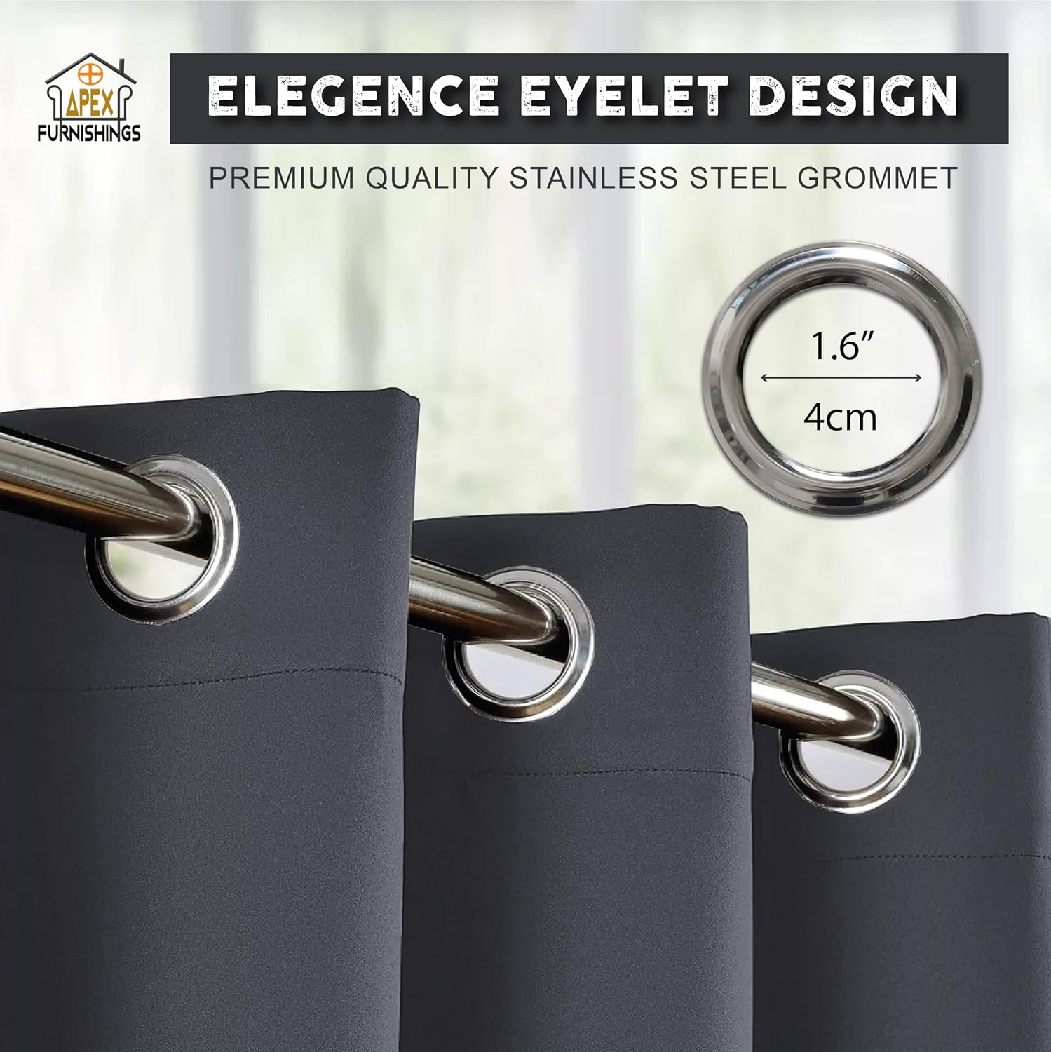 Detalle de APEX FURNISHINGS Charcoal blackout curtains