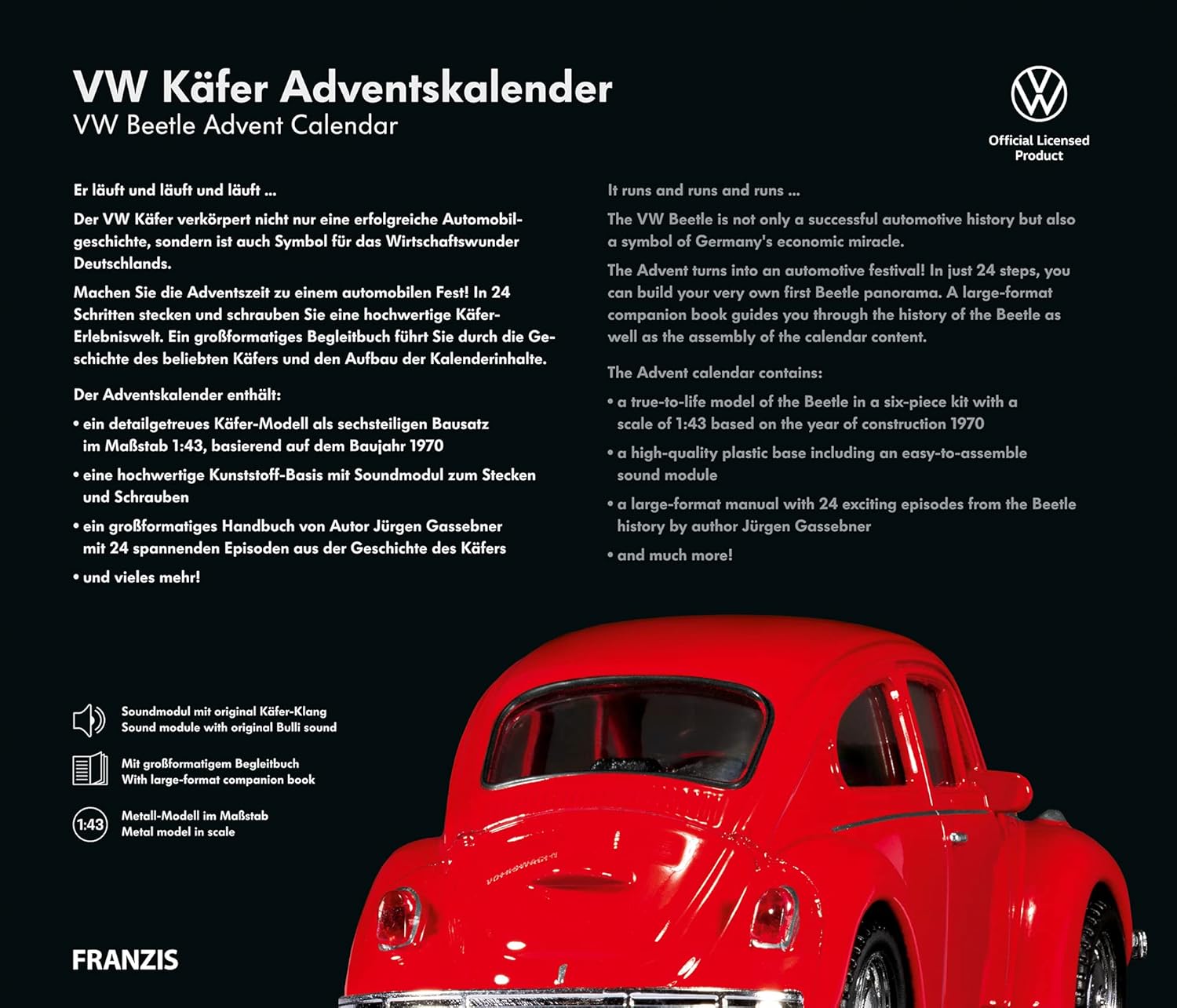 Thumbnail 1 de FRANZIS 55255 VW Käfer Adventskalender rot – Diorama mit Soundmodul, 1:43