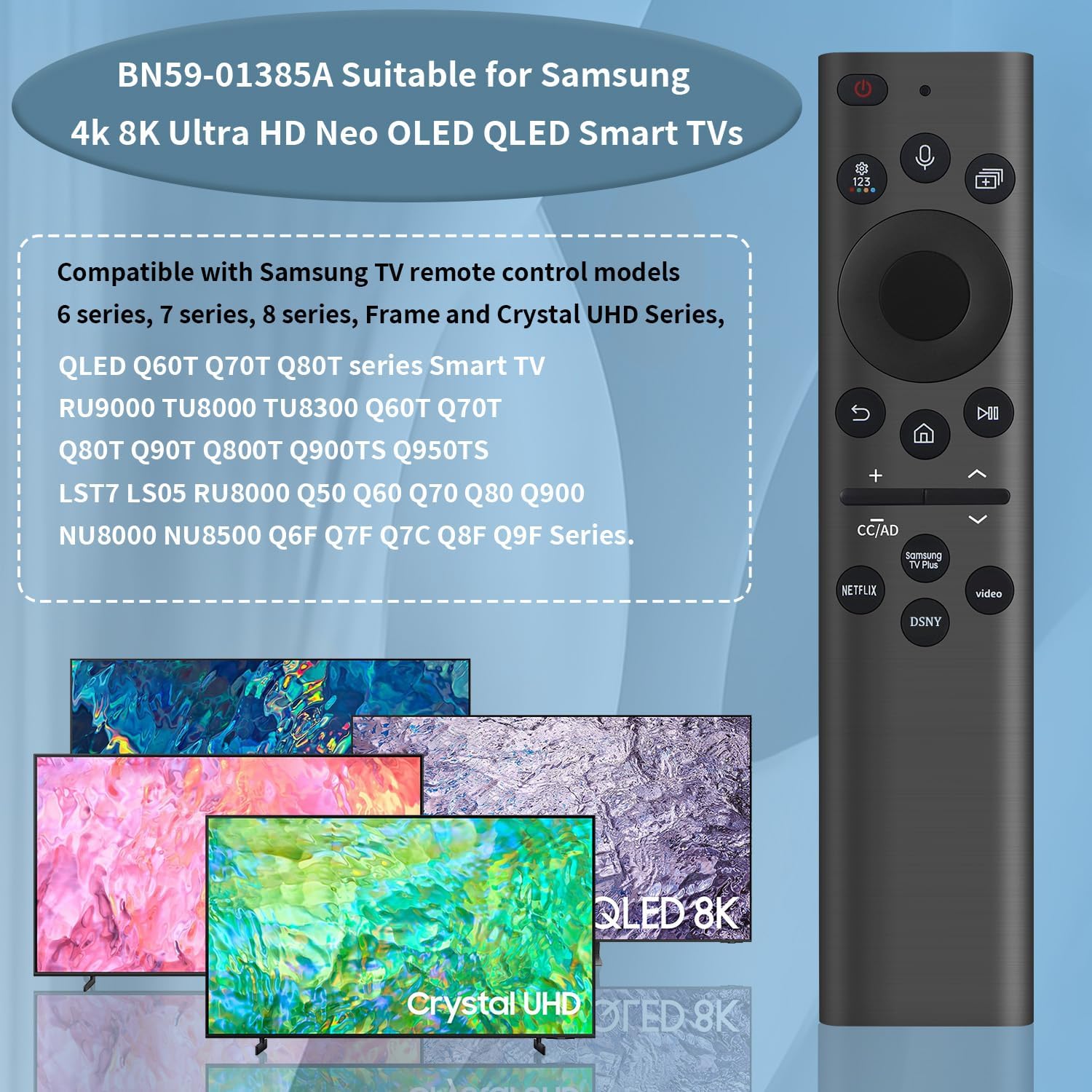 Detalle de Rechargeable Solar Remote Replacement for Samsung Smart TV (Solarcell, USB‑C Fast Charging, Voice & BT)