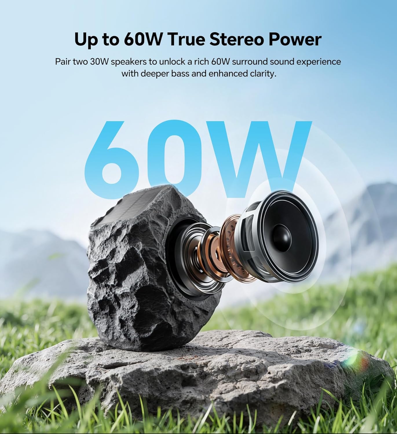 Thumbnail 2 de BolaButty Upgraded Outdoor Rock Speaker 60W Deep Bass (Solar-Powered, IPX7) with Remote Control — 2 Packs