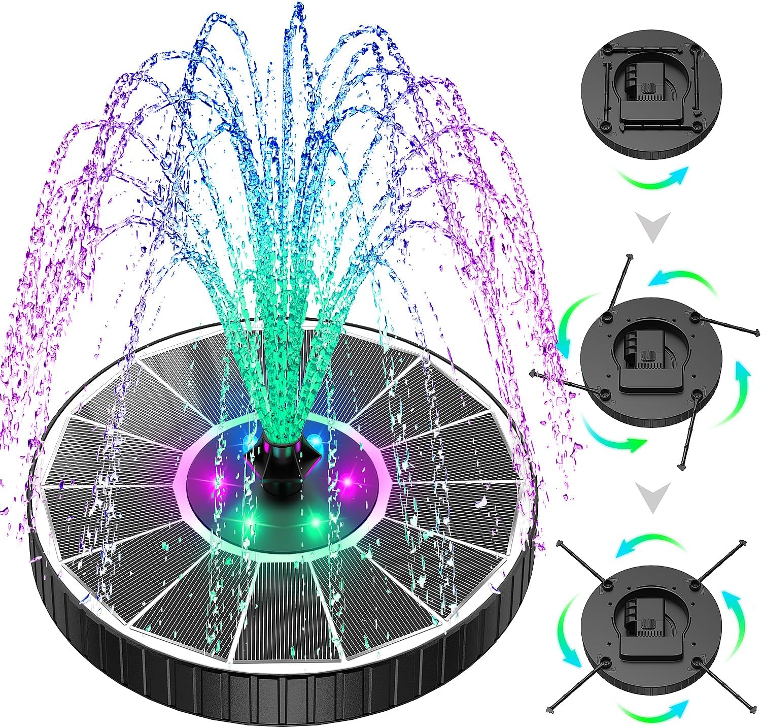 Thumbnail 6 de SZMP Solar Fountain Colorful LED with 3-Level Height Adjustment and 7 Nozzles