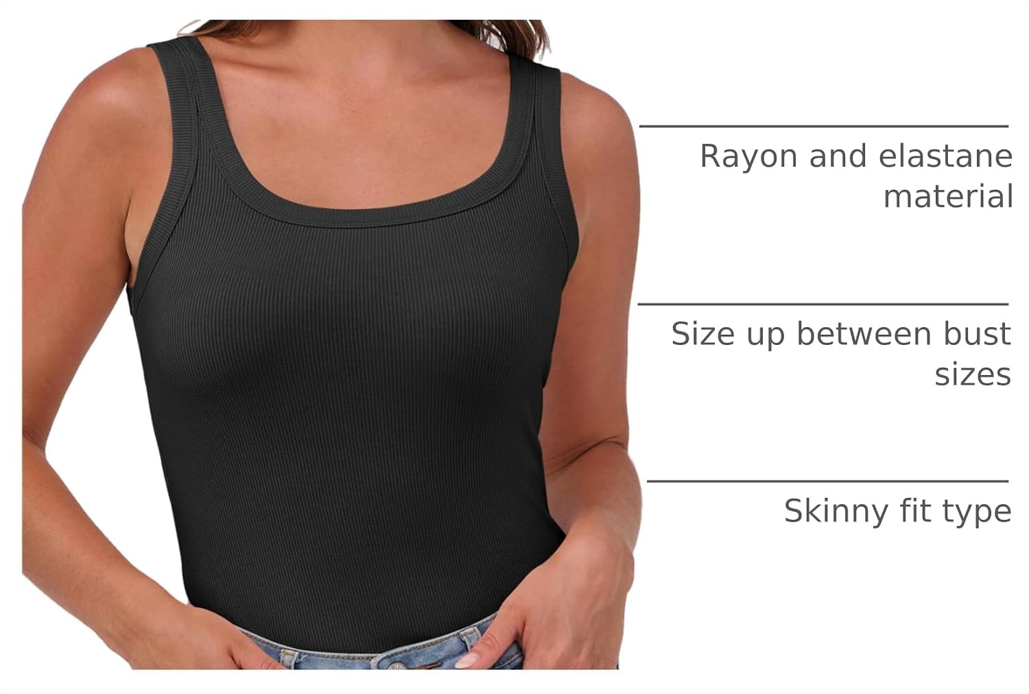 Detalle 2 de ANRABESS Women’s Sleeveless Scoop Neck Tank Top (Ribbed, Fitted Summer Basic)