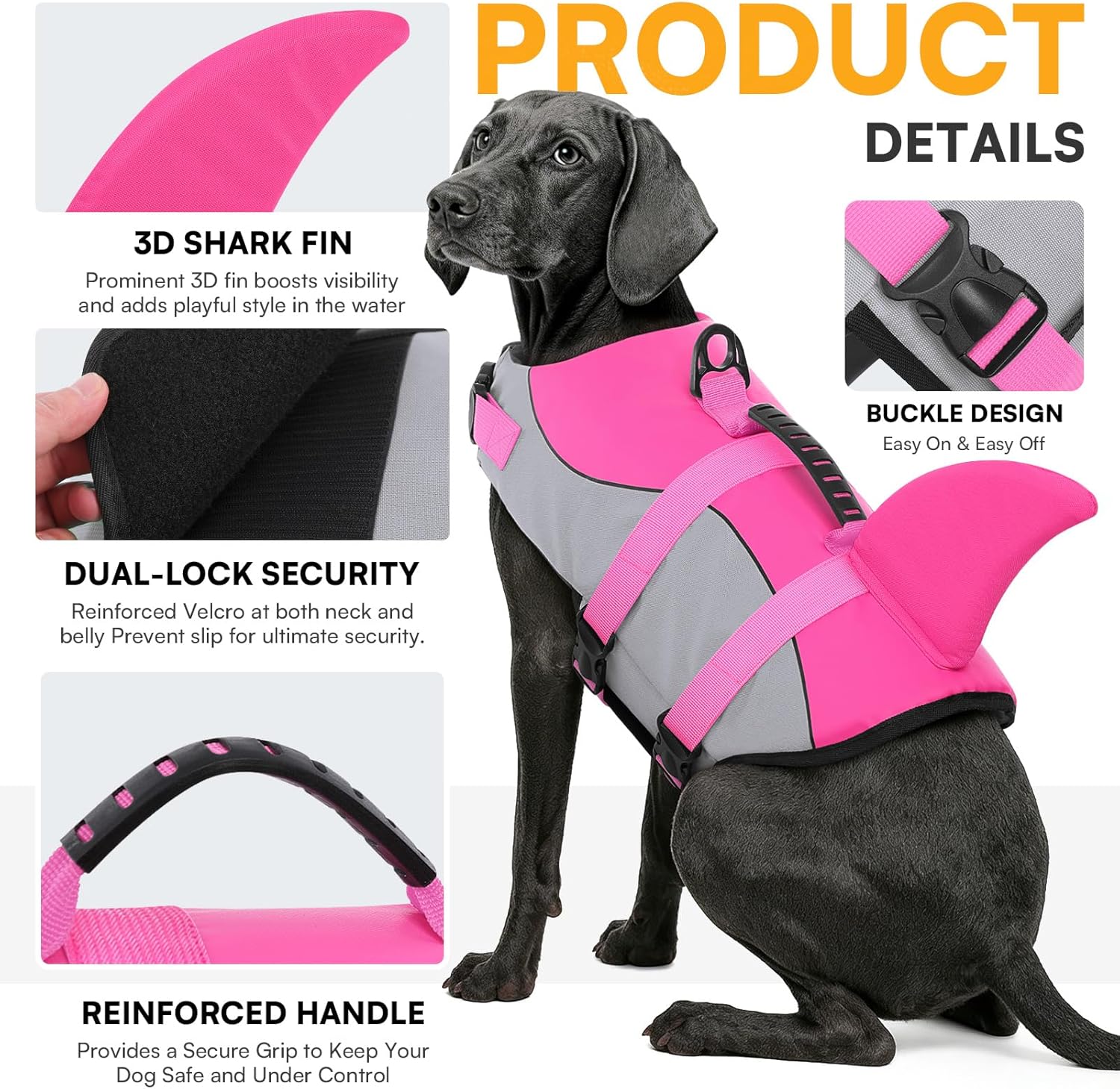 Thumbnail 2 de Queenmore Giubbotto di salvataggio per cani Ripstop Shark Gilet di sicurezza regolabile
