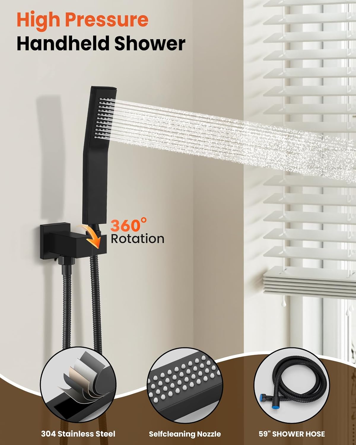 Detalle 2 de gotonovo B07R1WT8GH Shower Faucet Set, Matte Black, 10-Inch Rain Head
