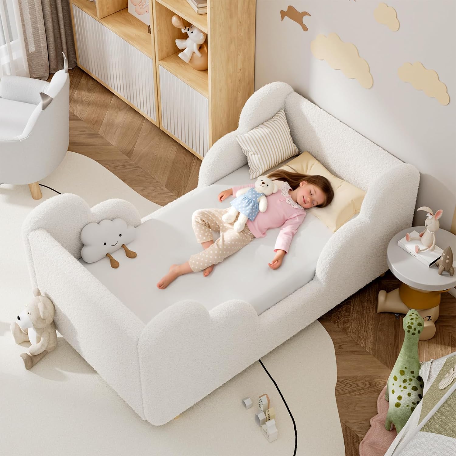 Detalle de NAIZEA Toddler Floor Bed, Crib-Size Frame with Soft Cloud-Shaped Rails