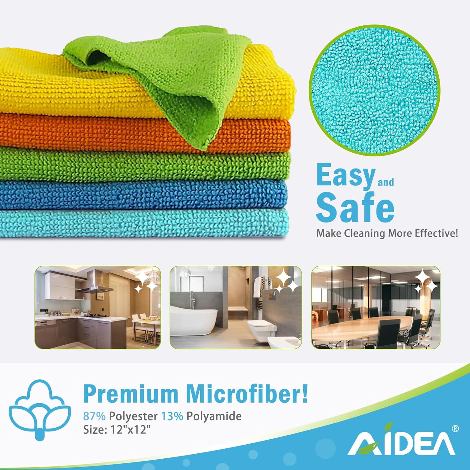 Thumbnail 5 de AIDEA Microfibre Cloth Pack of 50 – 30 x 30 cm, lint-free, multi-use cleaning cloths
