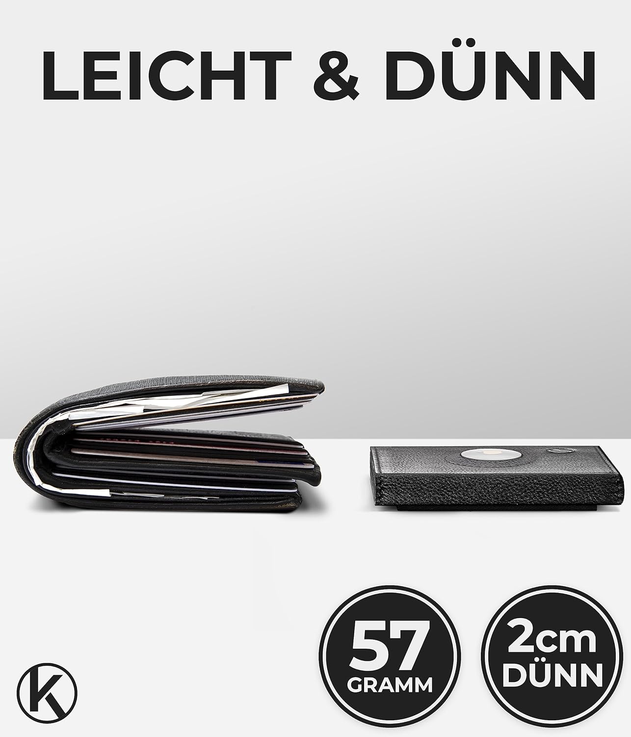 Thumbnail 3 de KORUTA Airtag Wallet mit Münzfach & RFID-Schutz – Mini-Geldbörse aus echtem Leder (schwarz, XL Münzfach)