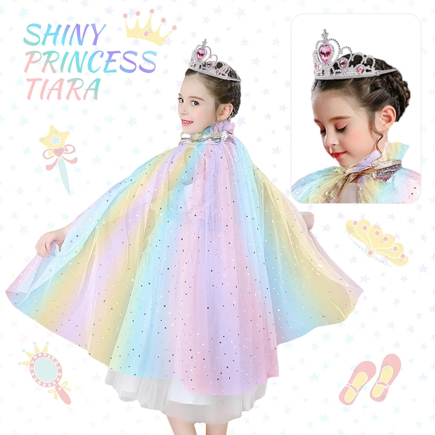 Detalle 2 de ACWOO Prinzessin Umhang Mädchen 75 cm 🎀