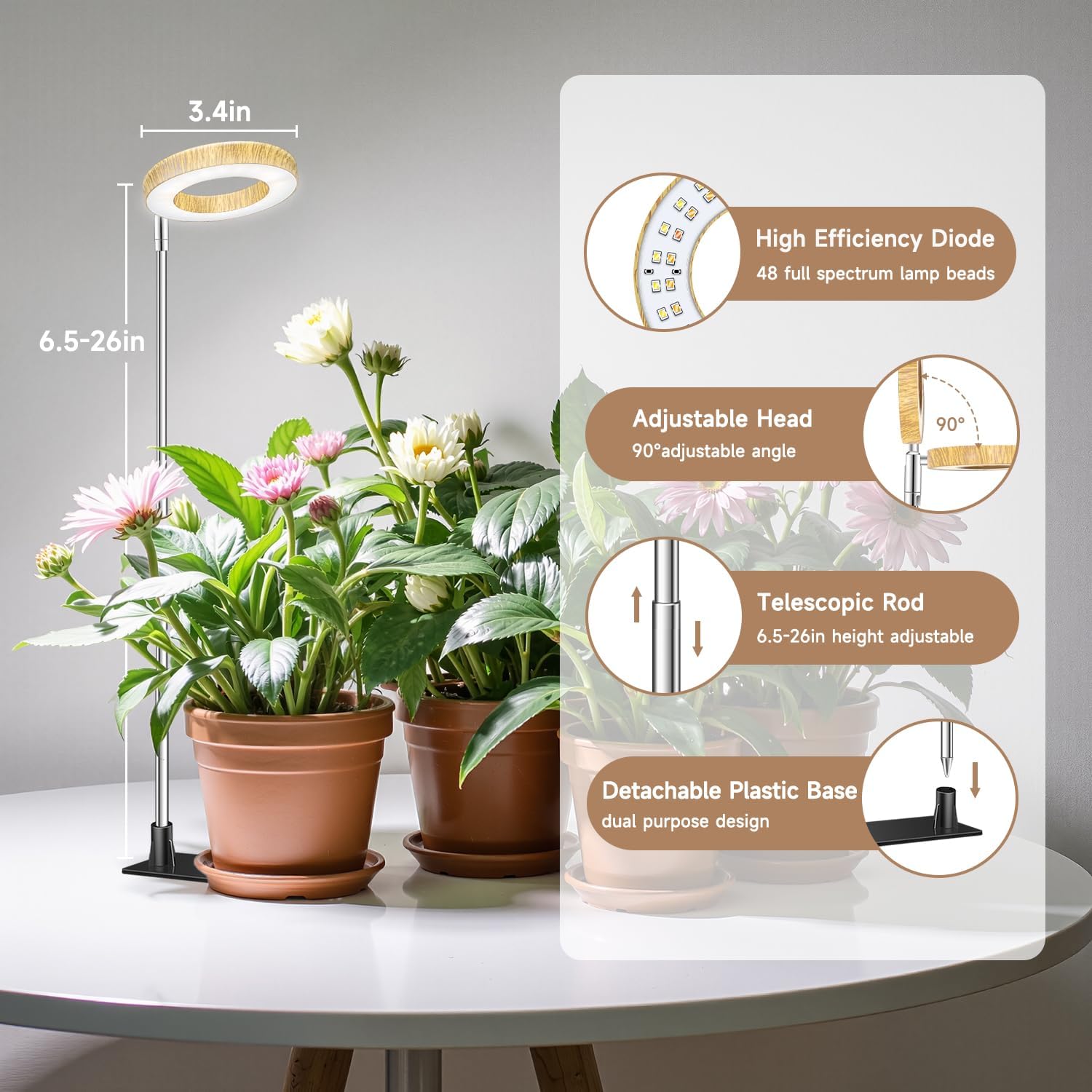 Thumbnail 6 de Kullsinss BL-B10C Halo Plant Grow Light, 48 LEDs, Full Spectrum, 2-Pack