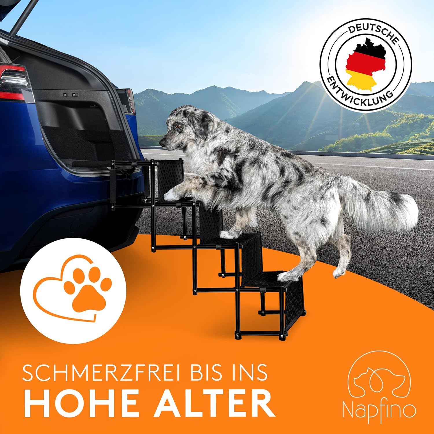Detalle 2 de Napfino Scala per cani fino a 60 kg – scala per auto pieghevole con borsa, anti-slip e imbottiture