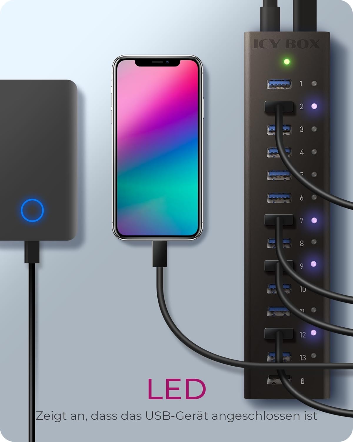 Thumbnail 1 de ICY BOX IB-AC6113 13-Port USB 3.0 Hub mit Ladeport (bis 5 Gbps, Plug & Play)