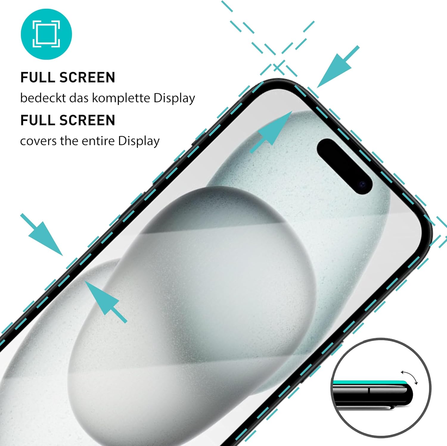 Detalle 2 de SmarTect Glass Screen Protector for iPhone 15, 0.3 mm 9H Glass + Camera Protection