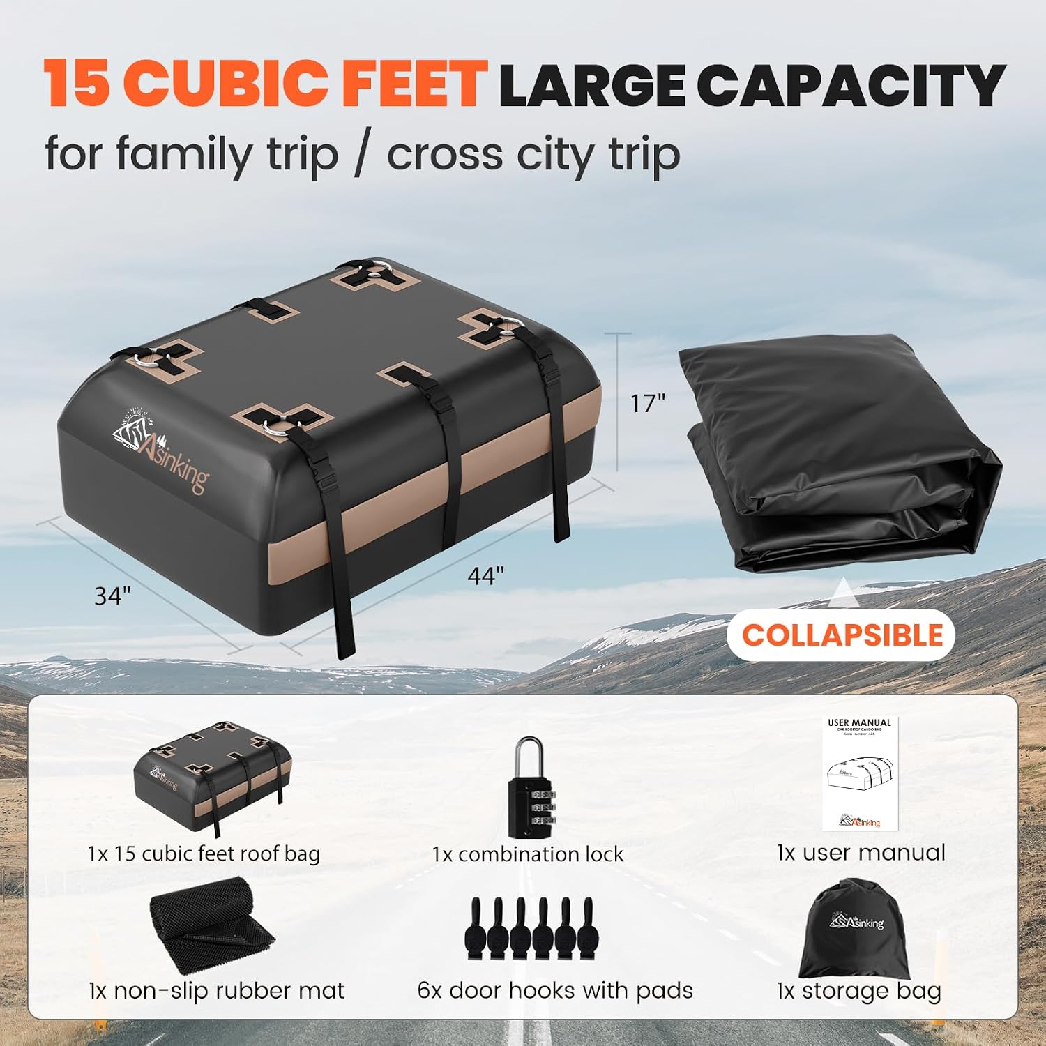 Detalle 1 de Asinking Rooftop Cargo Bag, 15 Cubic Feet