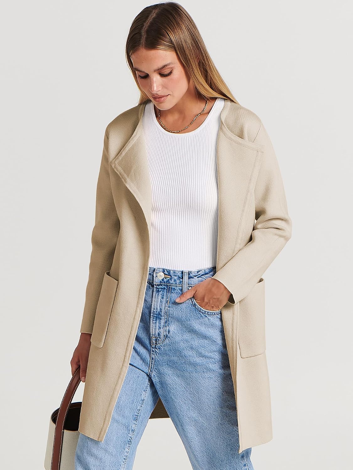 Detalle 2 de ANRABESS Women's Open-Front Long Cardigan Sweater