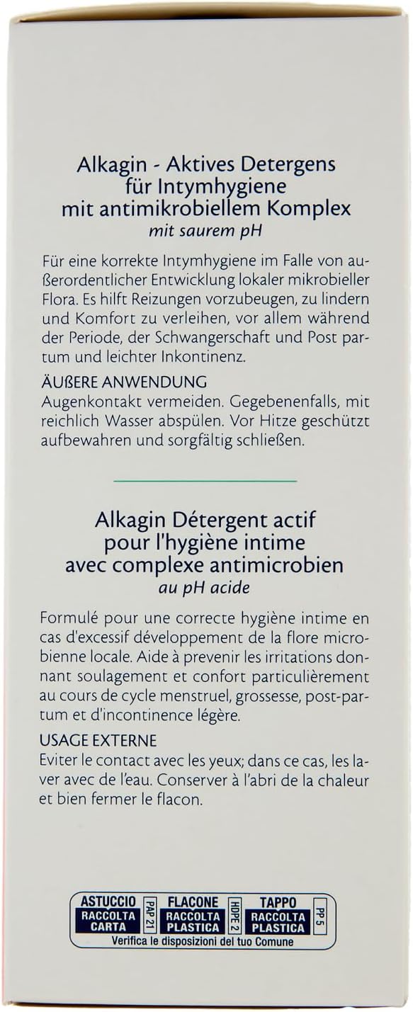Detalle de Alkagin Detergente Attivo per l’igiene intima, 250 ml: conforto quotidiano per pH acido