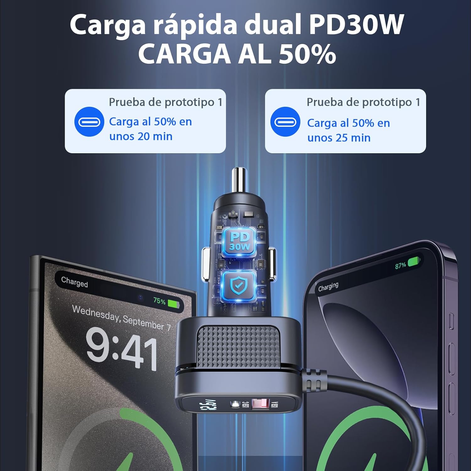 Thumbnail 6 de Cargador Coche 9-en-1 USB-C PD 30W ⚡ con 3 Tomas