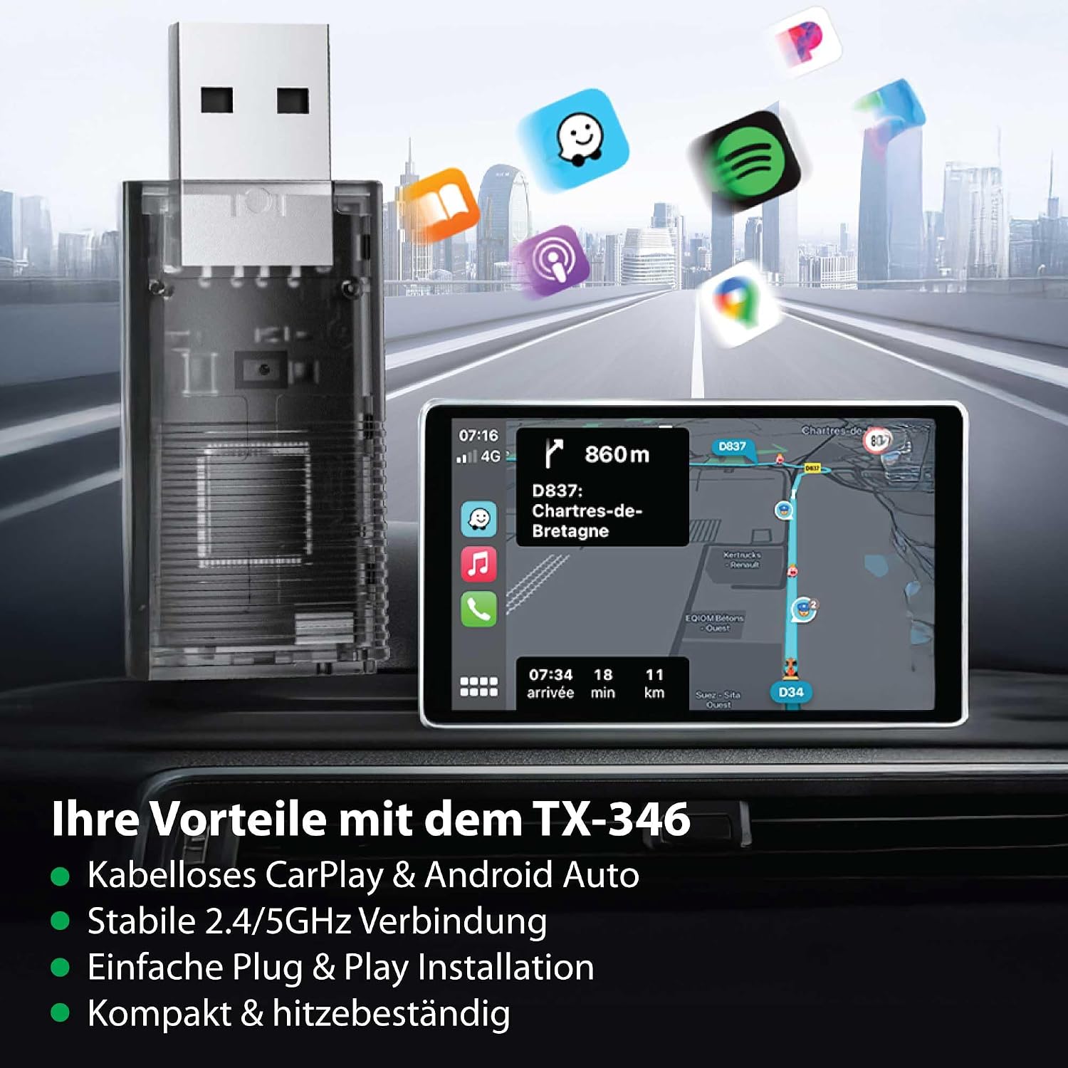 Thumbnail 6 de Technaxx TX-346 Wireless CarPlay Adapter