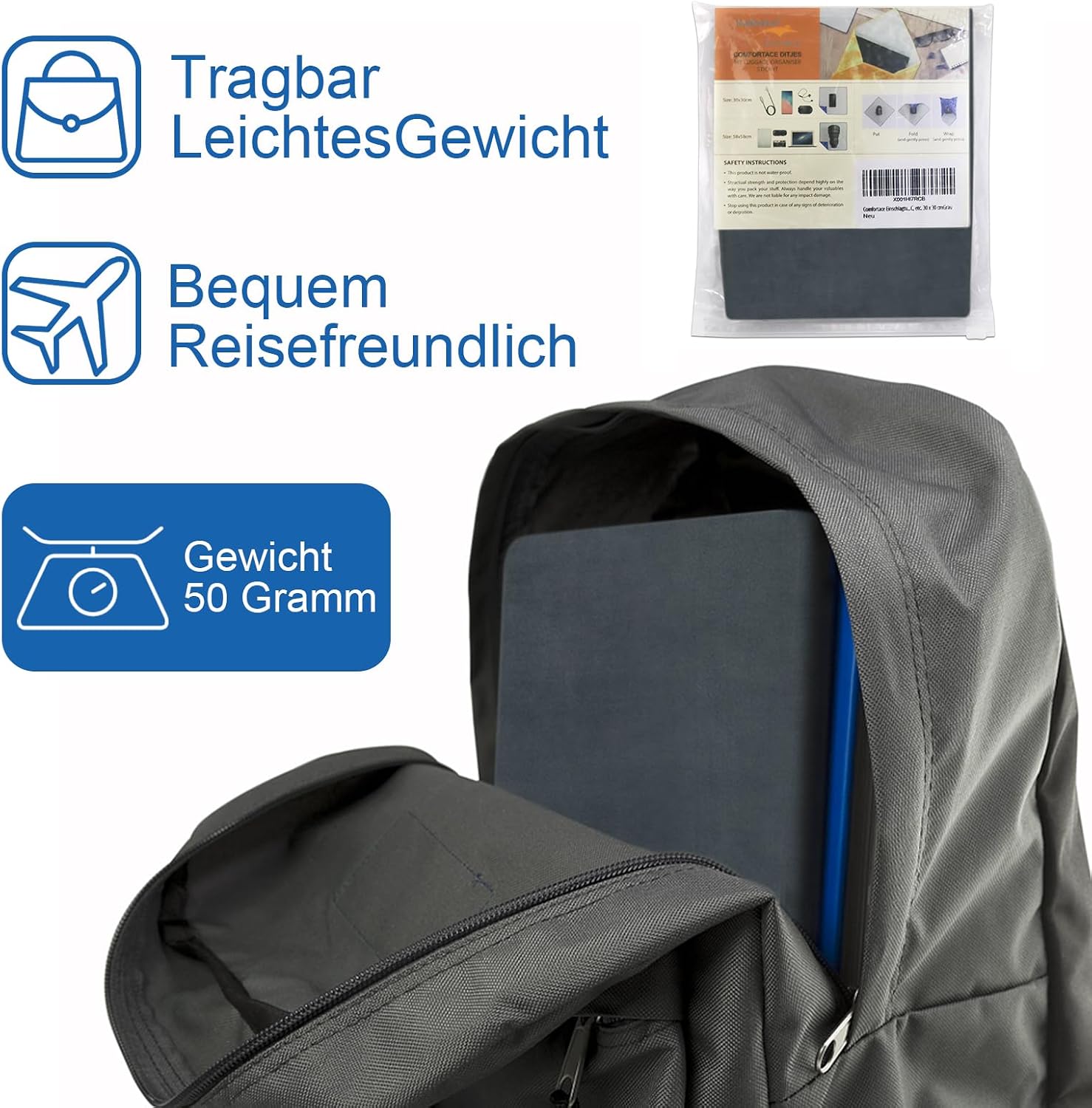 Detalle de ComfortAce Einschlagtuch für Kamera – Schutzhülle zum Einwickeln, 45 x 45 cm, Grau