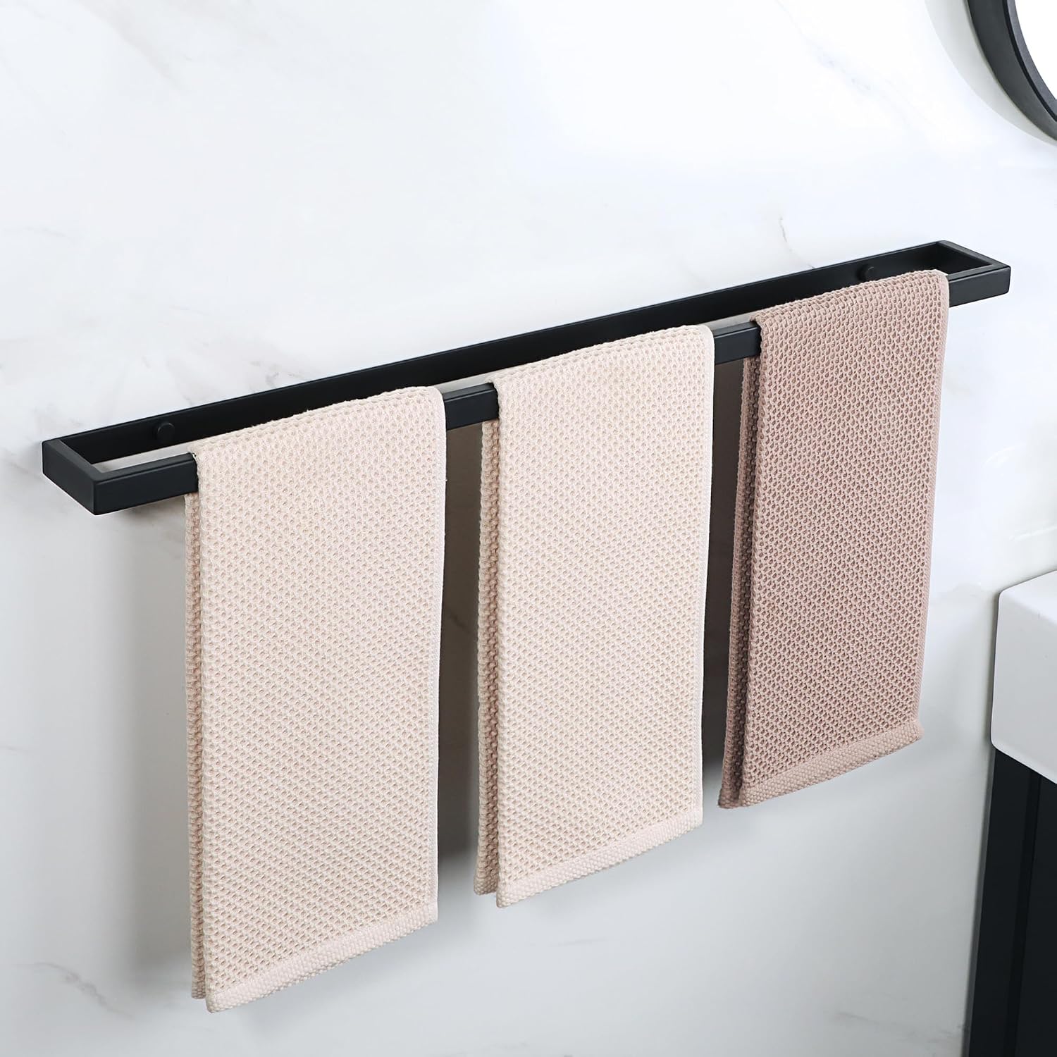 Detalle 2 de Sayayo Black Towel Rail Wall Mounted 70cm – SUS304 Stainless Steel, Matte Black