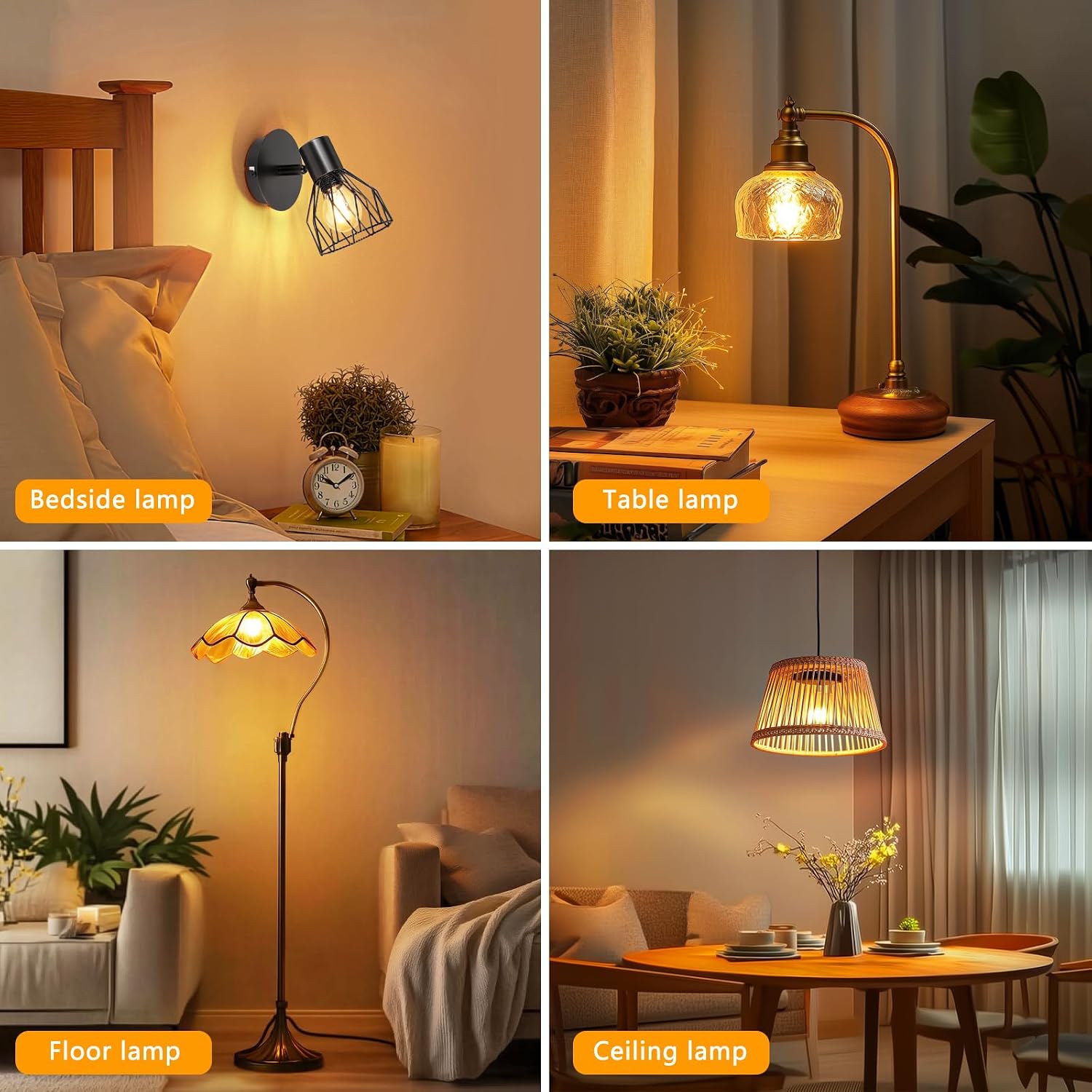 Detalle de Dehobo E14 LED Warmweiß Vintage Glühbirne – 6er-Set, 2700K, 4W, 380 lm, Filament, Nicht Dimmbar