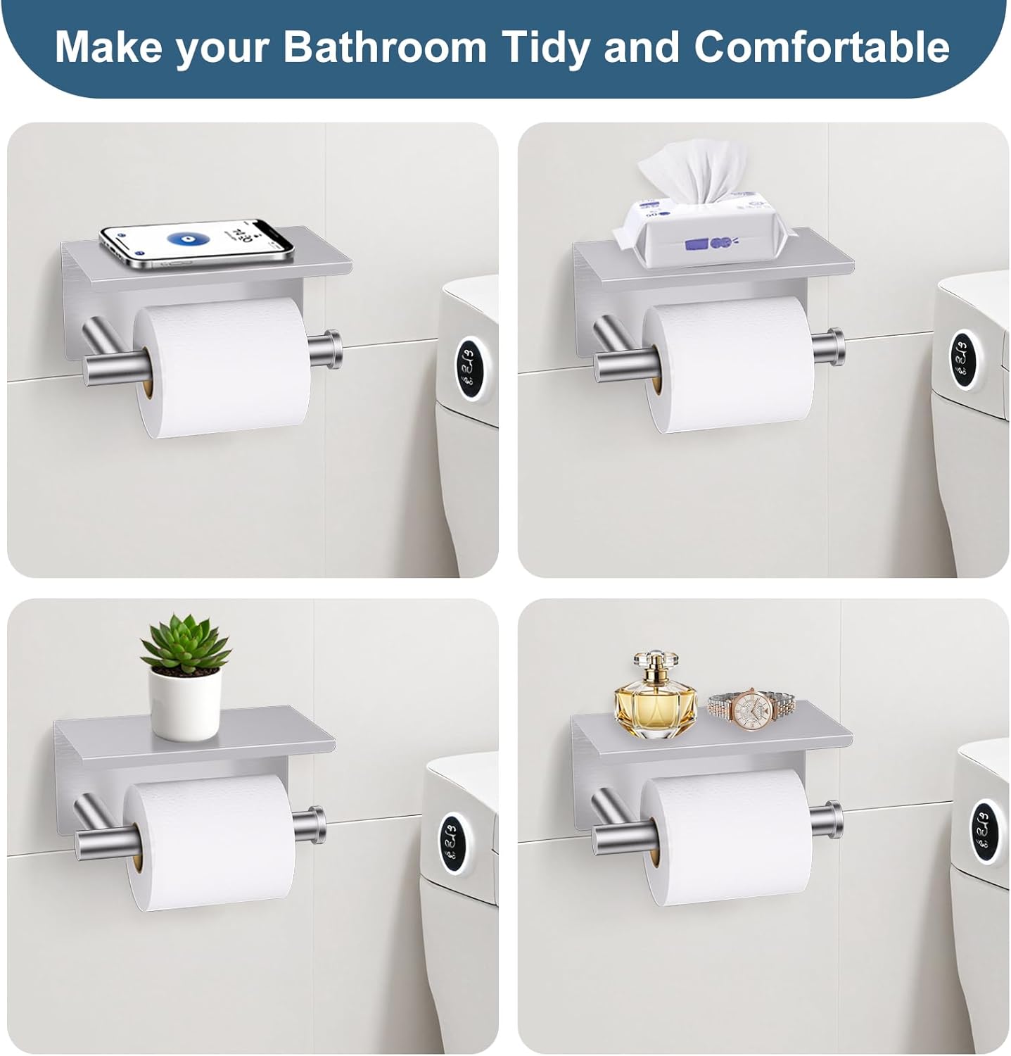 Thumbnail 2 de Brushed Nickel 5-Piece Bathroom Hardware Set with Shelf – 23.6 Inch Towel Rack & Towel Bar