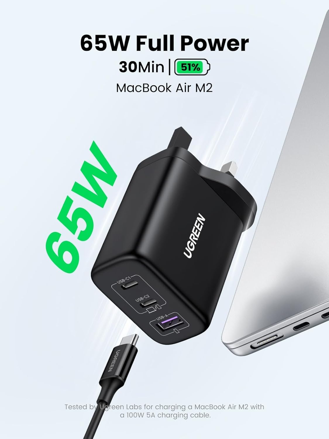 Thumbnail 1 de UGREEN USB C Charger 65W GaN 3‑Port PD Charger