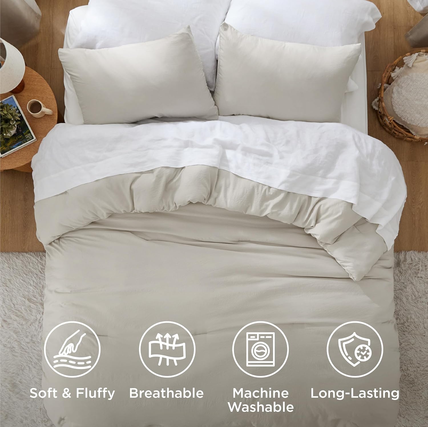 Thumbnail 4 de Bedsure BB349B2 GentleSoft Oversized King Comforter Set, Beige, 3-Piece