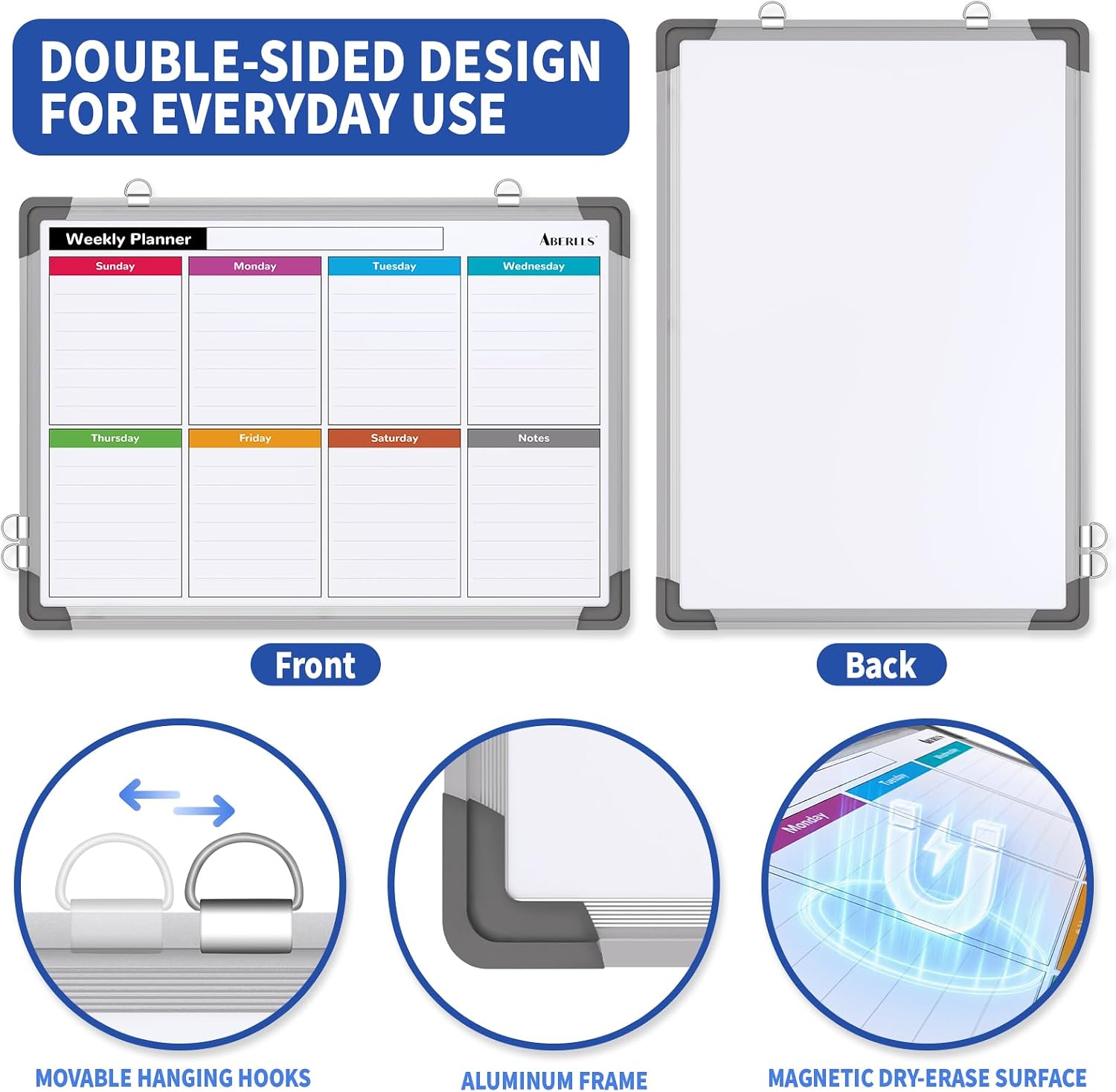 Detalle de ABERLLS K-M5 Double-Sided Weekly Calendar Whiteboard, 16 x 12 Inch