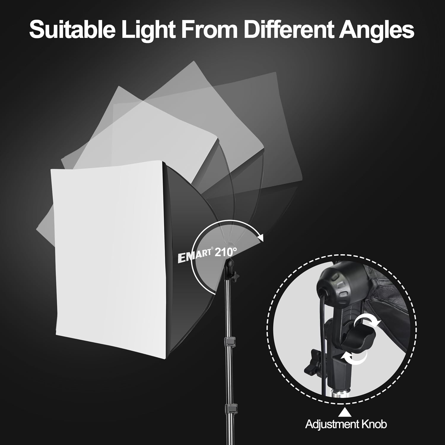 Detalle de EMART Softbox Set Fotostudio: 2x 50x50 cm, 85W LED-Beleuchtung inkl. Stative und Diffusionsgewebe