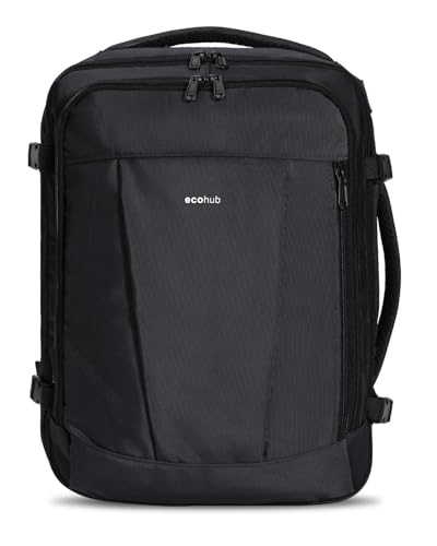 Detalle de ECOHUB Mochila de viaje de cabina para Ryanair (40x30x20) 24L, con 13 compartimentos y tejido PET reciclado