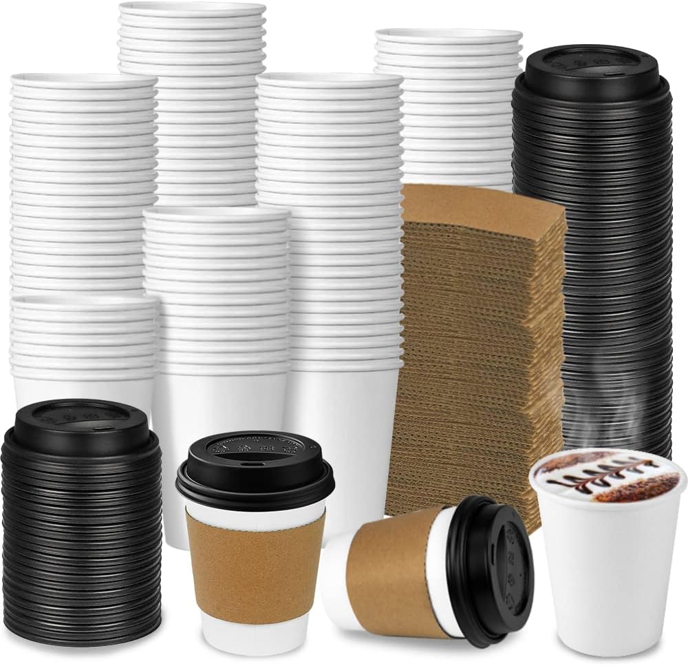Detalle de Ginkgo GO-8OZDCC-100 8 oz Disposable Coffee Cups with Lids and Sleeves