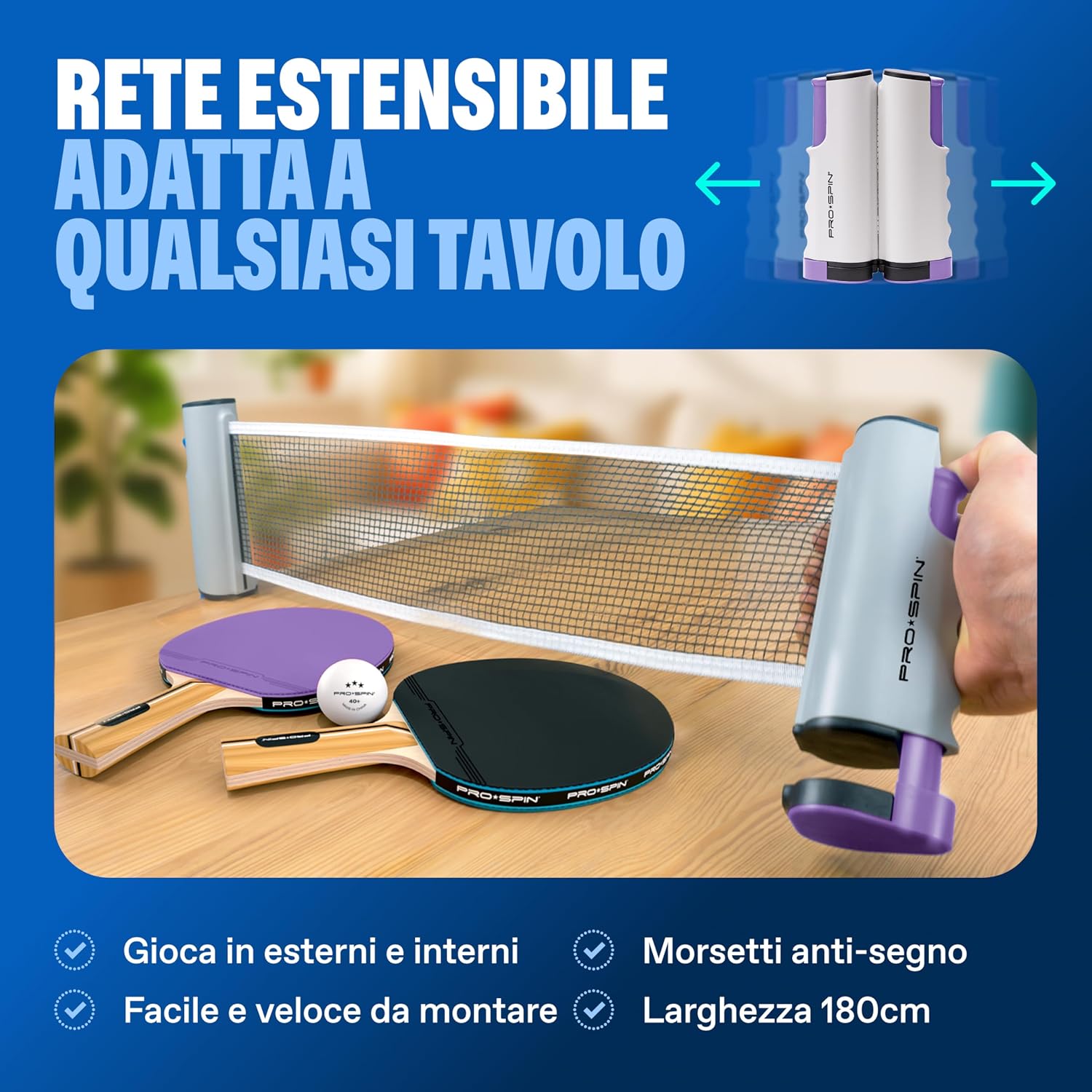 Detalle 2 de PRO-SPIN Set da Tavolo Portatile per Ping Pong 183 cm