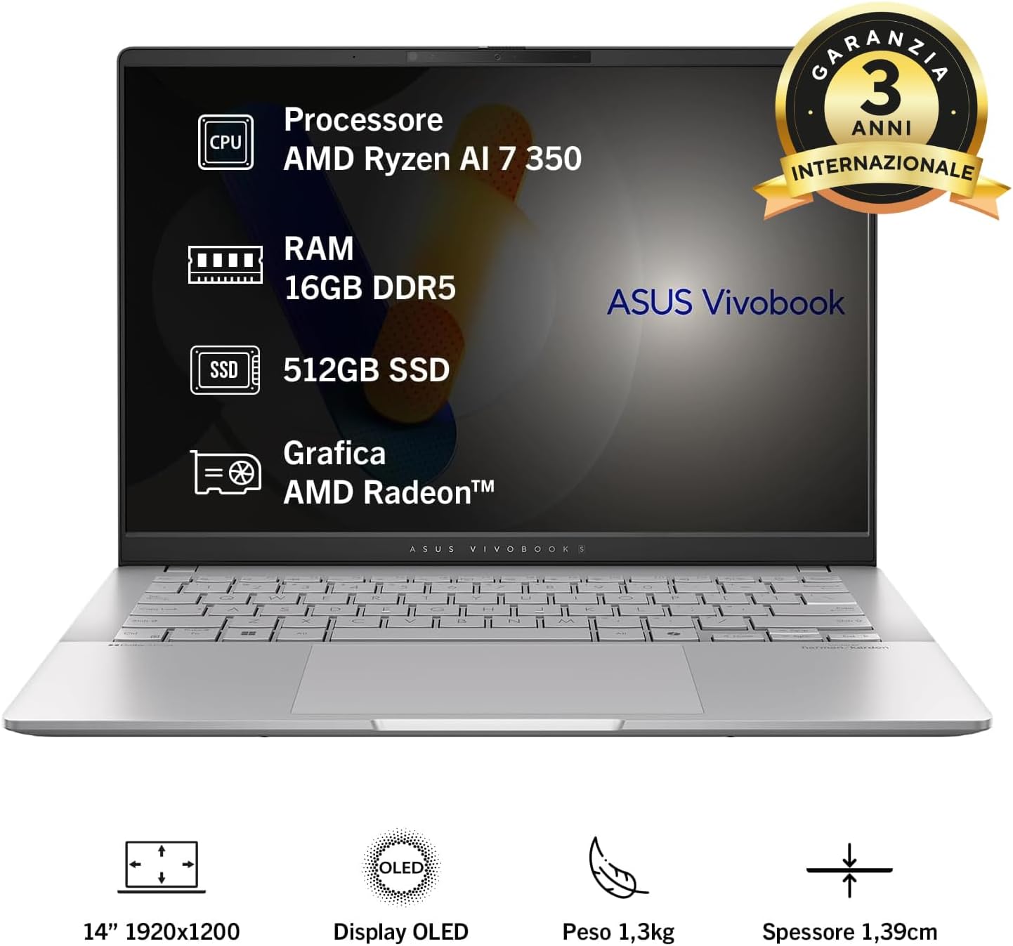 Detalle 2 de ASUS Vivobook S 14 M5406KA#B0DPG333XZ: notebook in alluminio con display OLED da 14" e IA Copilot+
