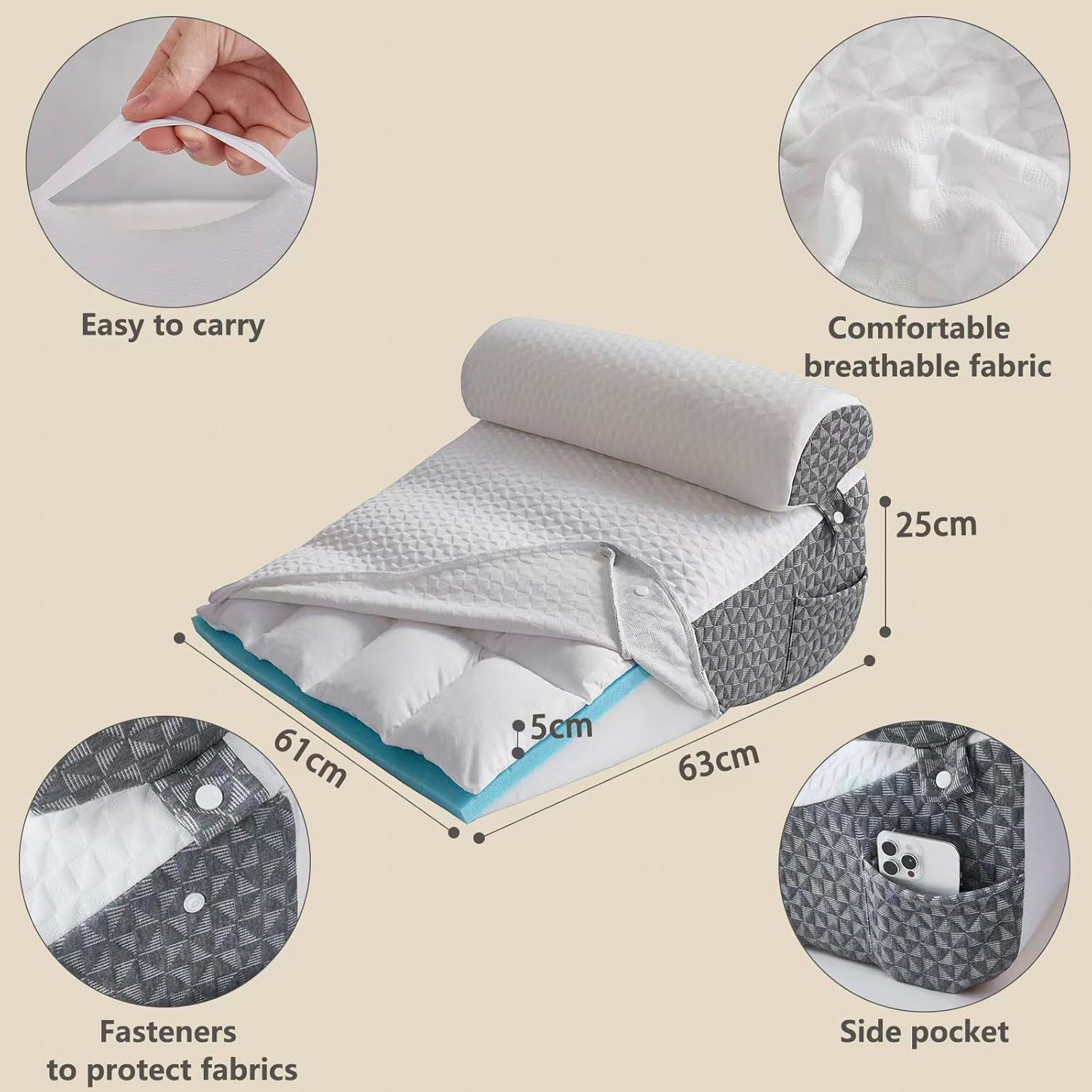 Thumbnail 3 de JORNH 3pcs Wedge Pillow Support Cushion: Memory Foam Incline Bed Wedge for GERD, Snoring, Back and Leg Pain