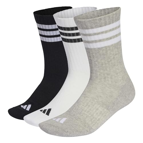 Detalle de adidas Unisex Adulto 3Stripes Cushioned Crew Socks 3 Paia – Grigio medio/bianco/nero, taglia 42-45