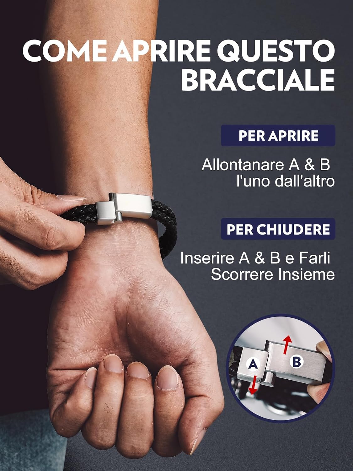 Detalle 2 de Bandmax Bracciale Pelle Intrecciata 21cm 💍