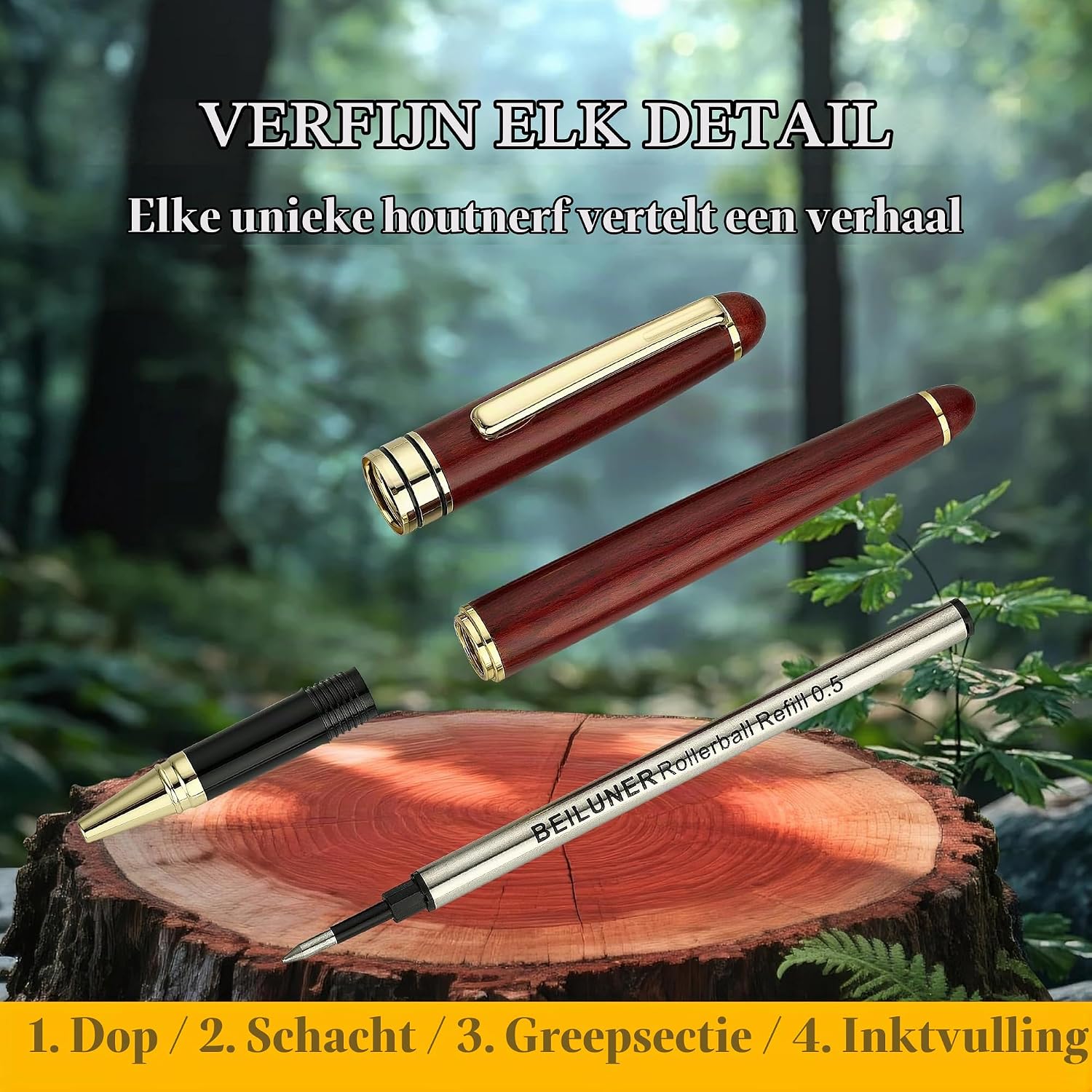 Thumbnail 5 de BEILUNER houten balpen in palissanderkleur, navulbaar met fijne punt