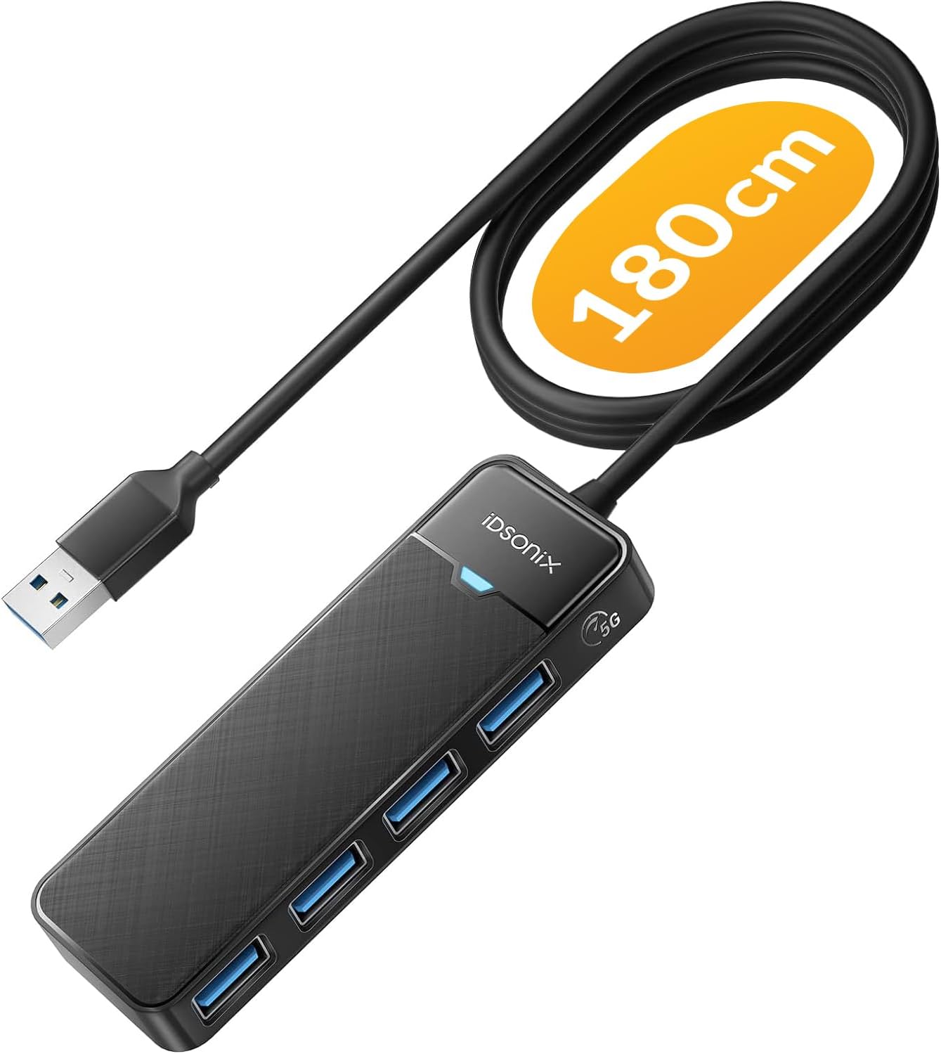 Detalle de iDsonix USB 3.0 Hub with 180cm Cable — 4-Port Ultra Slim Extension for Laptop, PC and Mac