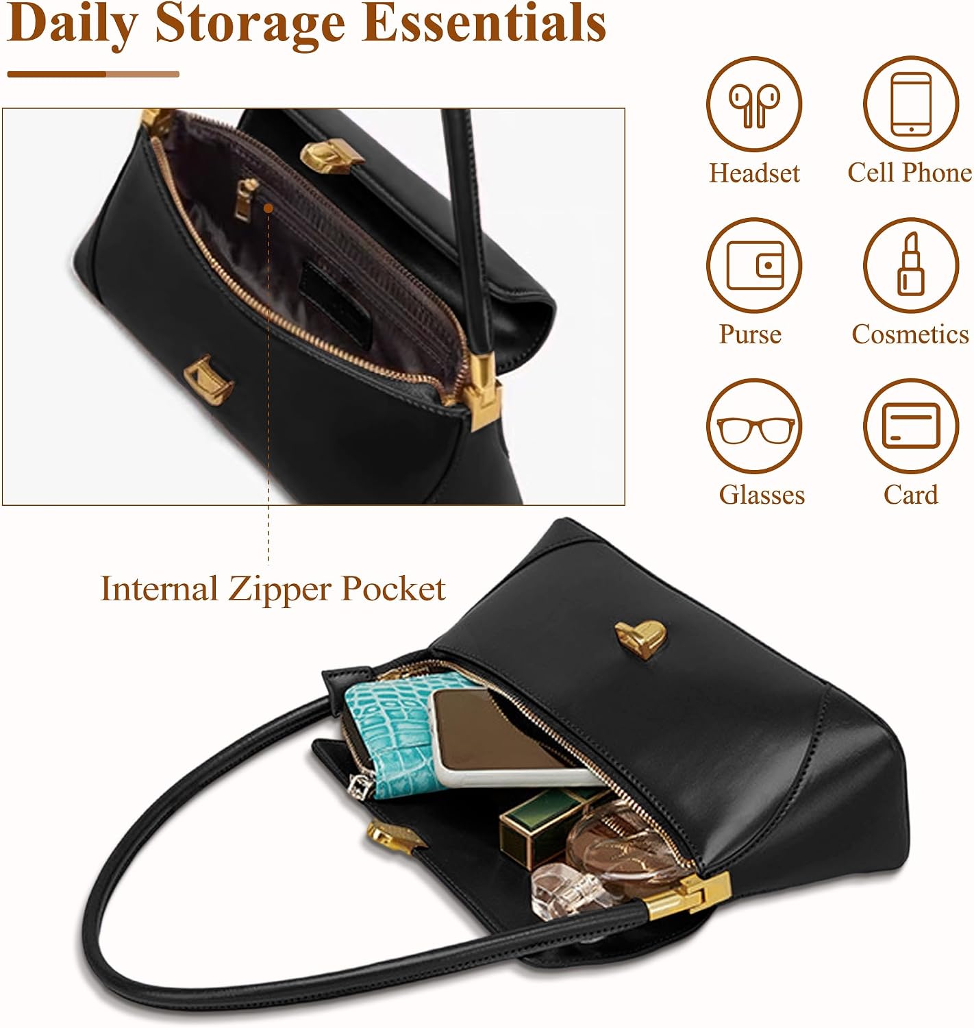Detalle de Mabecol Sac à Main Femme en Cuir PU, Petit Sac Bandoulière avec Rabat et Serrure Dorée