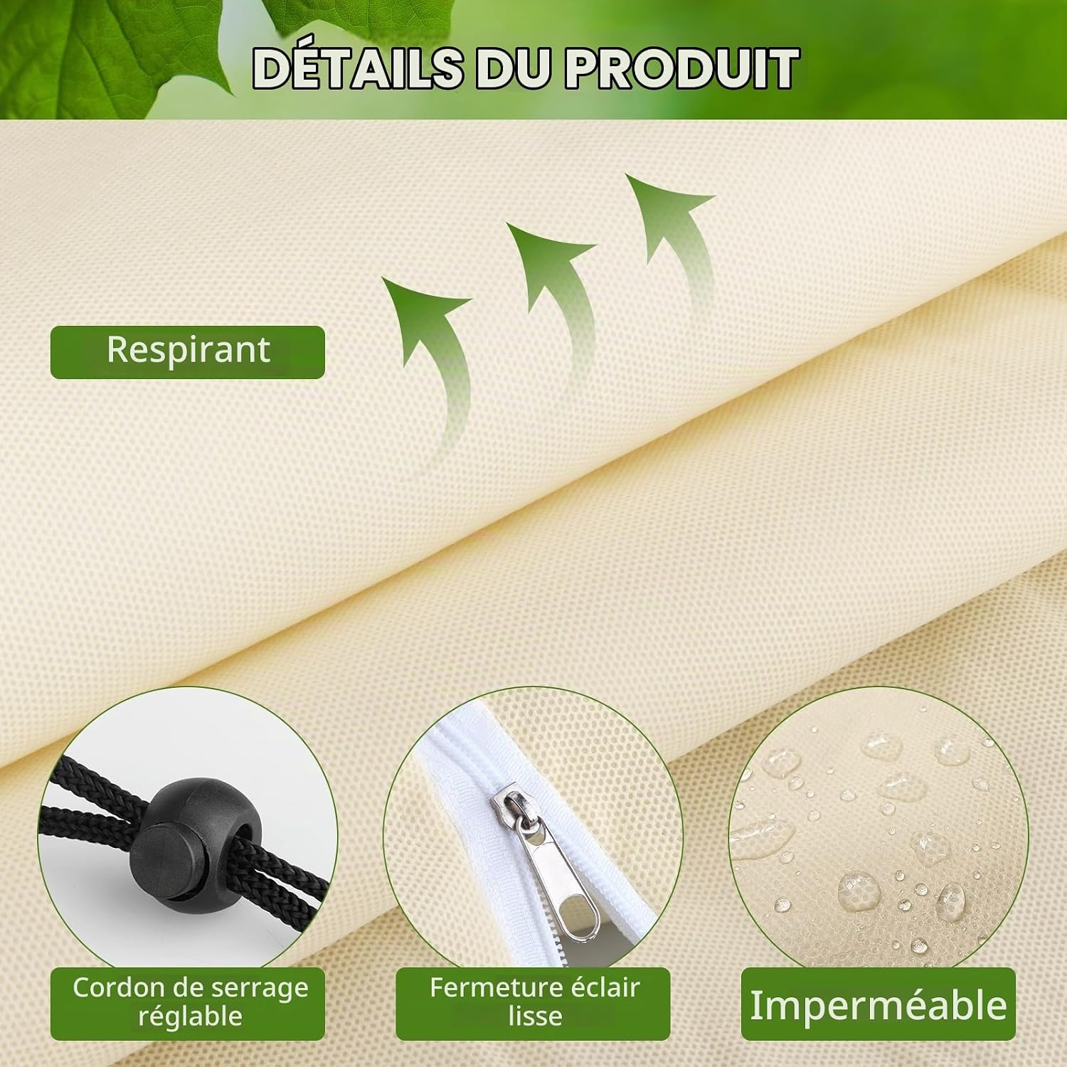 Detalle de Scalnuvyyh Plant bag-3pack winterhoezen voor potplanten, 70 g/m², 180 x 120 cm