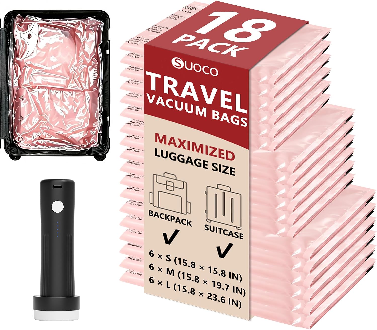 Detalle de Travel Vacuum Bags with Cordless Pump, 18-Piece Set
