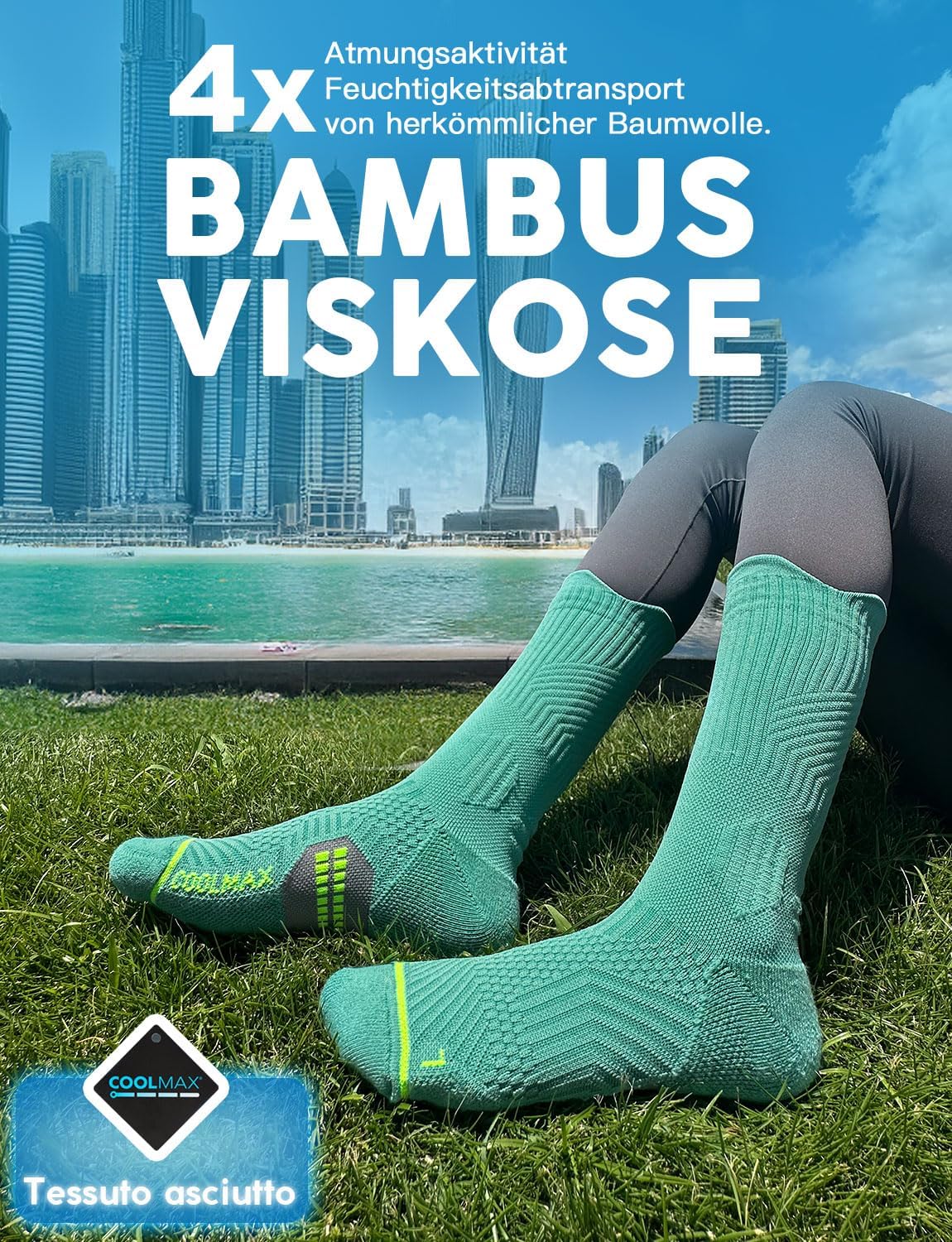Detalle de Juclise Bambus Kompressions Laufsocken – 15–20 mmHg, Coolmax & Bambus, Anti-Blasen, atmungsaktiv