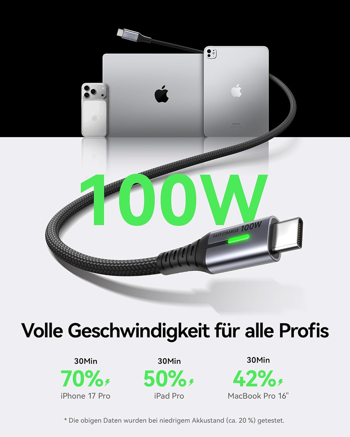 Detalle 2 de INIU USB-C auf USB-C Schnellladekabel (100 W, 0,3 m + 0,3 m, PD, 5 A, QC 4.0) – für Laptop, Tablet & Smartphone