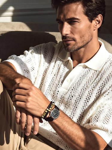 Detalle 2 de Bandmax Pulsera Viking de Cuero Trenzado para Hombre 23 cm con Doble Capa, Cuentas de Acero Inoxidable y Cierre Magnético
